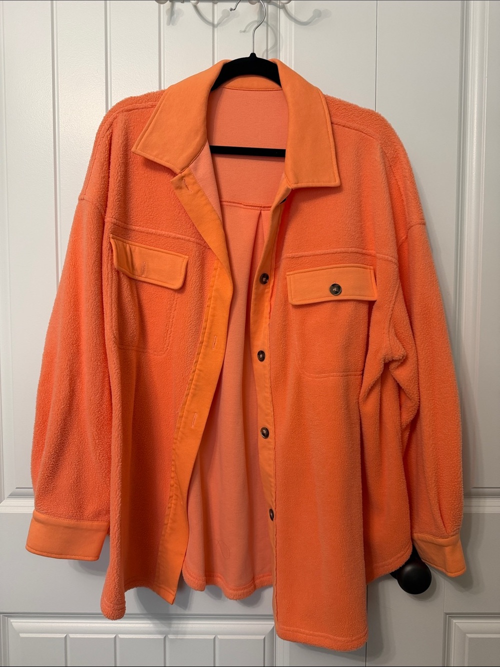 Amazon Coral Teddy Shacket with Chest Flap Pockets EUC